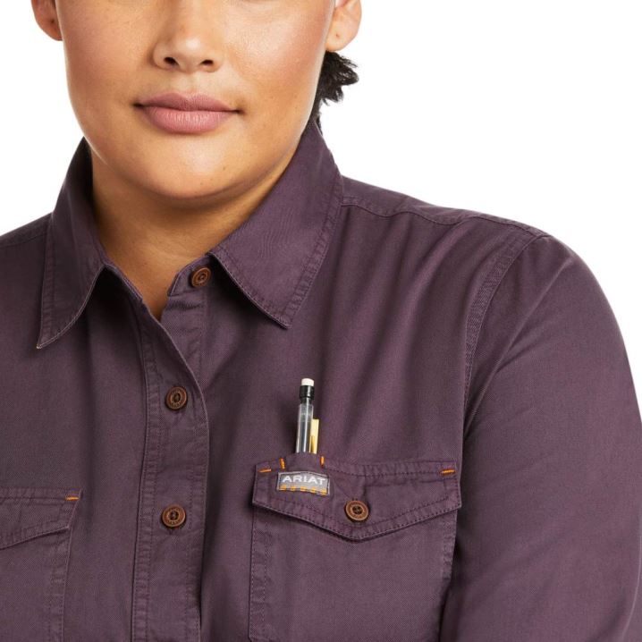 Ariat Rebar Washed Twill Arbeits Shirt Lila | i2QQ97jW