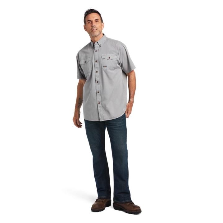 Ariat Rebar Washed Twill Arbeits Shirt Silber | iHeW70h6