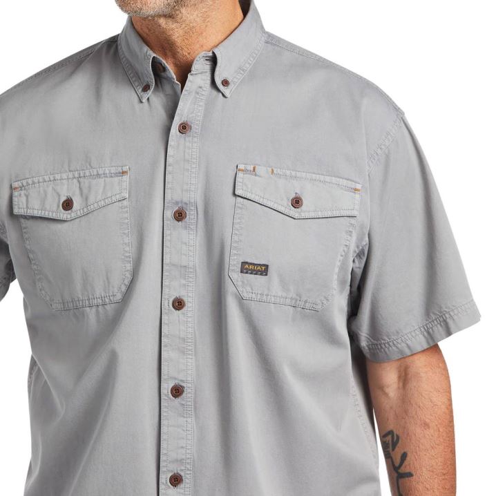 Ariat Rebar Washed Twill Arbeits Shirt Silber | iHeW70h6