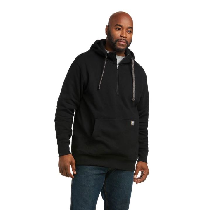 Ariat Rebar Workman 1/4 Zip Hoodie Schwarz | fyRHZuQM