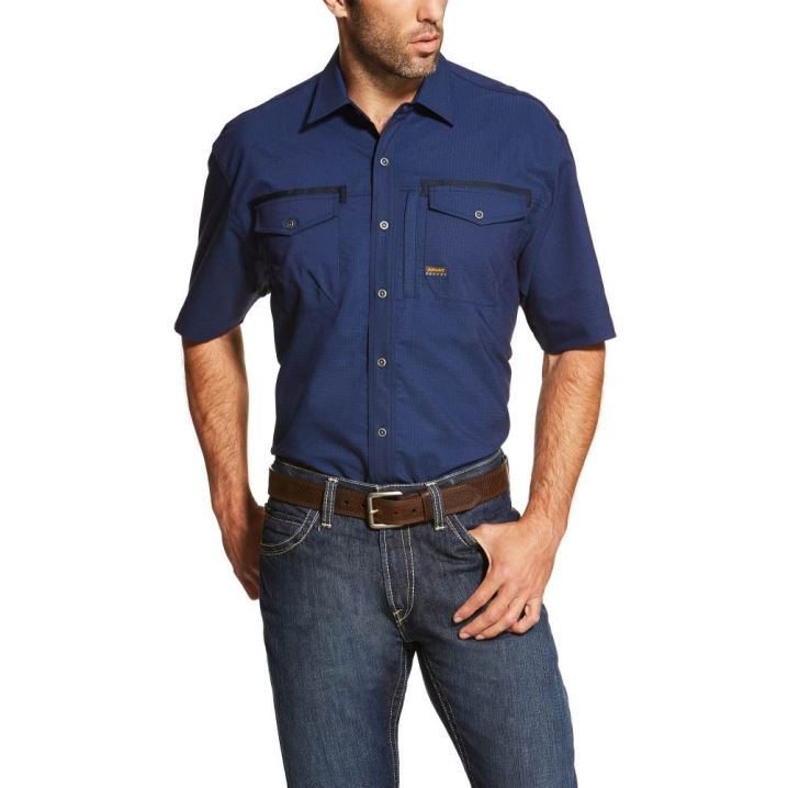 Ariat Rebar Workman Arbeits Shirt Navy | EWAhIYSZ