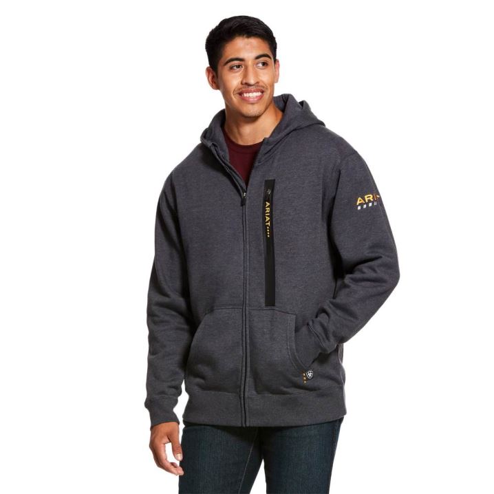 Ariat Rebar Workman Full Zip Hoodie Grau | XyQGKrVD