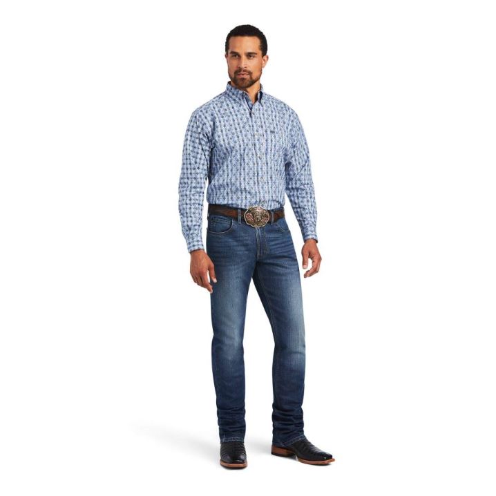 Ariat Relentless Concrete Stretch Klassische Fit Shirt Blau | EHPrAIfV