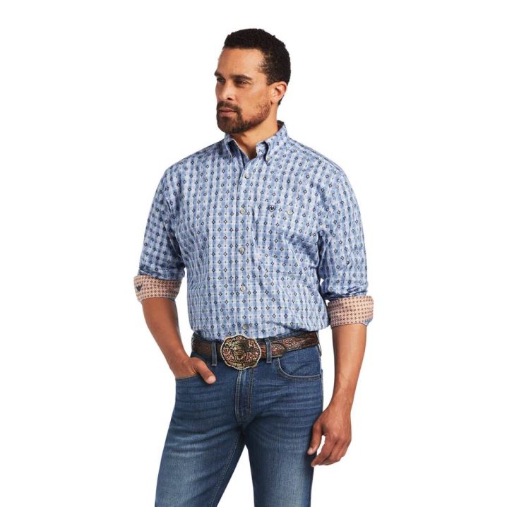 Ariat Relentless Concrete Stretch Klassische Fit Shirt Blau | EHPrAIfV