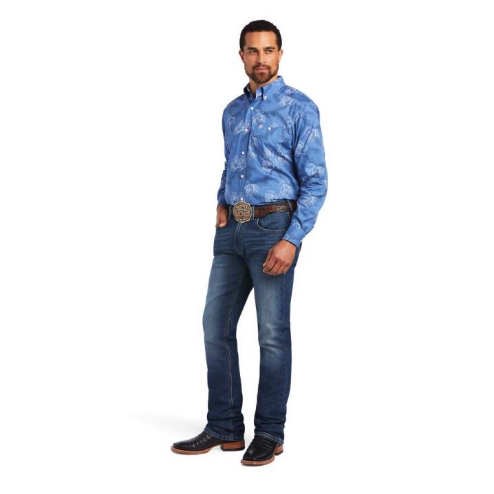 Ariat Relentless Headway Stretch Klassische Fit Shirt Blau | 5HPNJ05W