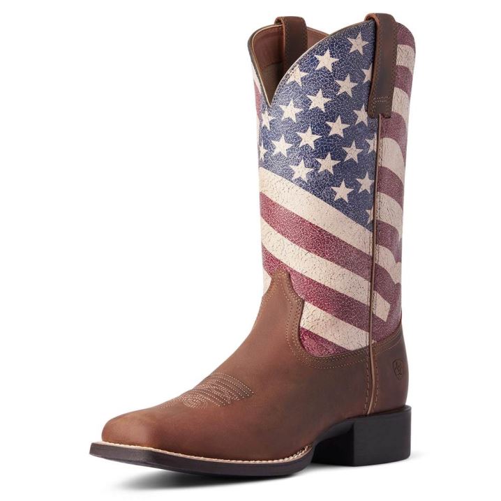 Ariat Round Up Patriot Western Boot Braun | AZcuhrRy