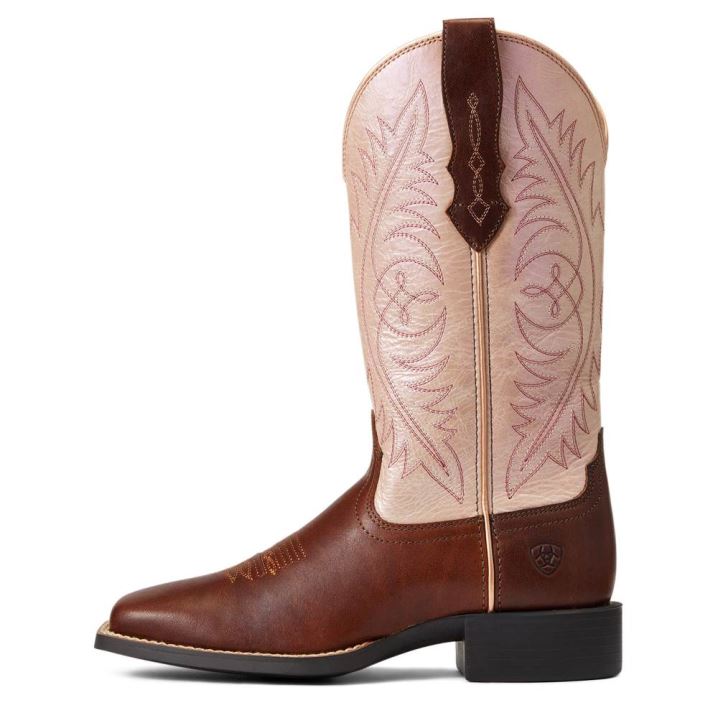 Ariat Round Up Weite Square Kappe StretchFit Western Boot Braun | H3FElxbT