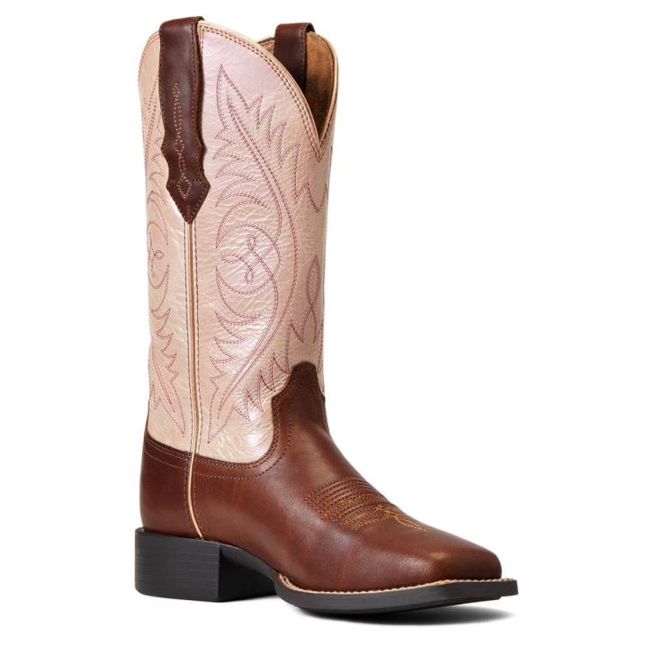 Ariat Round Up Weite Square Kappe StretchFit Western Boot Braun | H3FElxbT