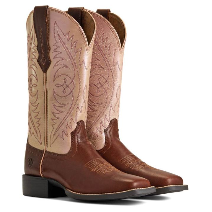 Ariat Round Up Weite Square Kappe StretchFit Western Boot Braun | H3FElxbT