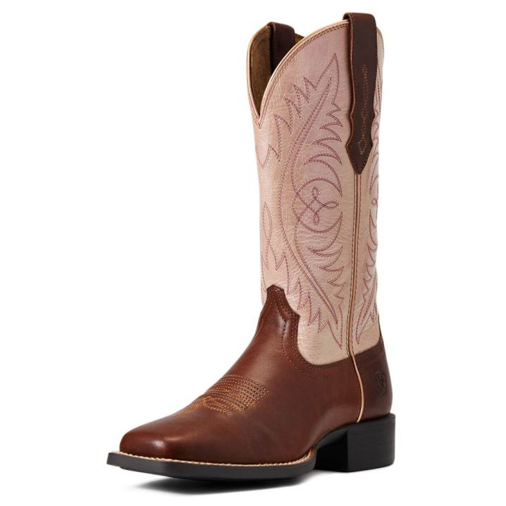 Ariat Round Up Weite Square Kappe StretchFit Western Boot Braun | H3FElxbT