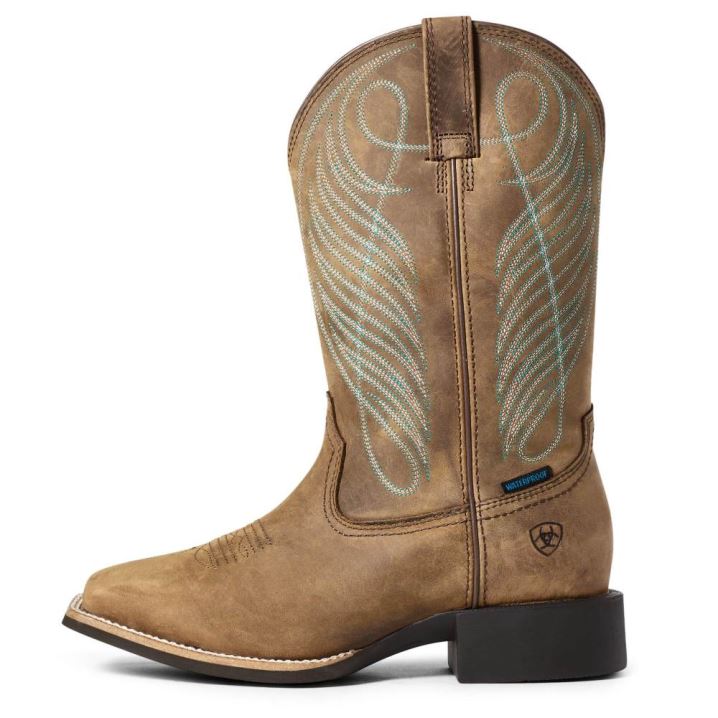 Ariat Round Up Weite Square Kappe Wasserdichte Western Boot Braun | ZaAyWSvT