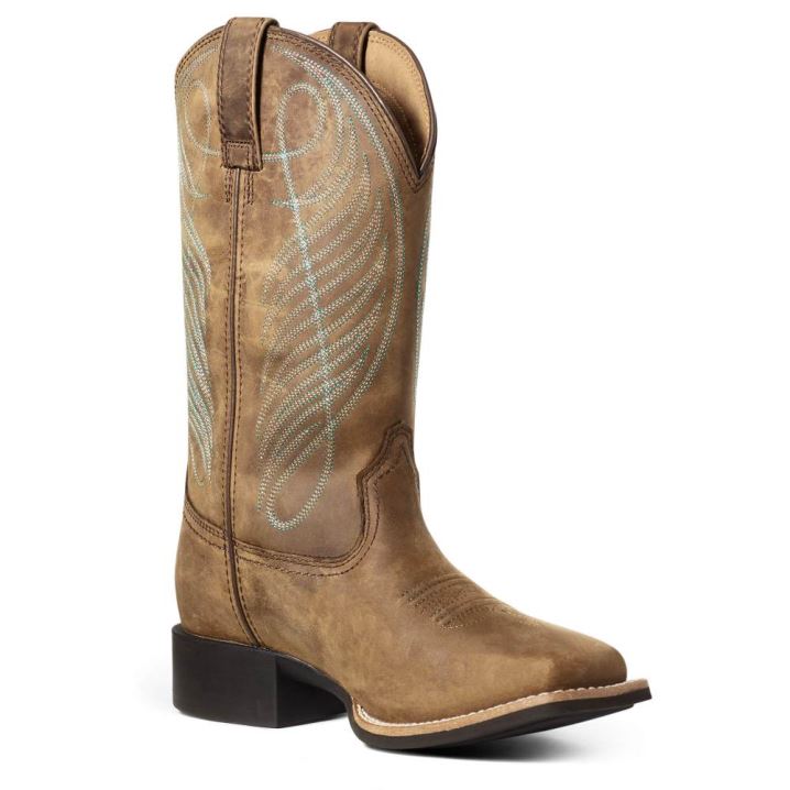 Ariat Round Up Weite Square Kappe Wasserdichte Western Boot Braun | ZaAyWSvT