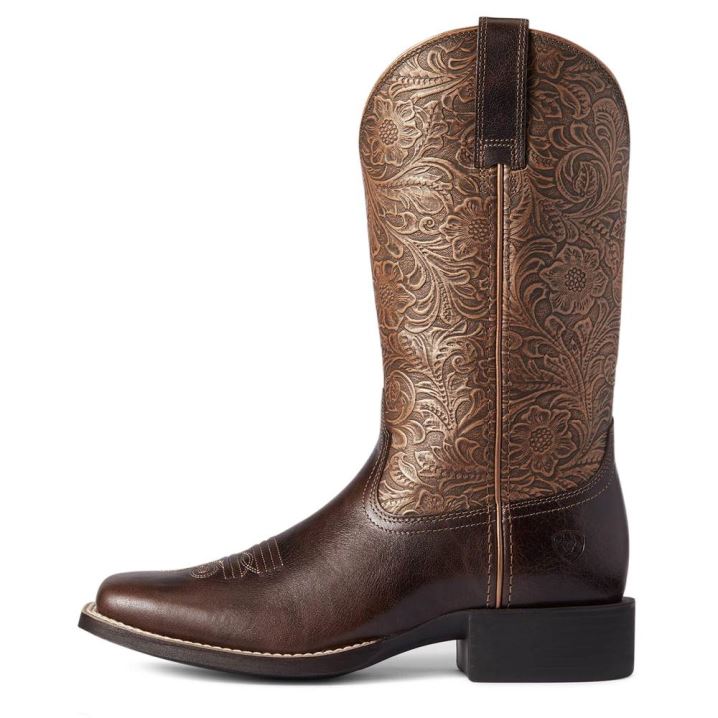 Ariat Round Up Weite Square Kappe Western Boot Braun | 2veFz8JP