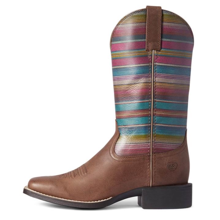 Ariat Round Up Weite Square Kappe Western Boot Dunkelbraun | KOHhvL9D