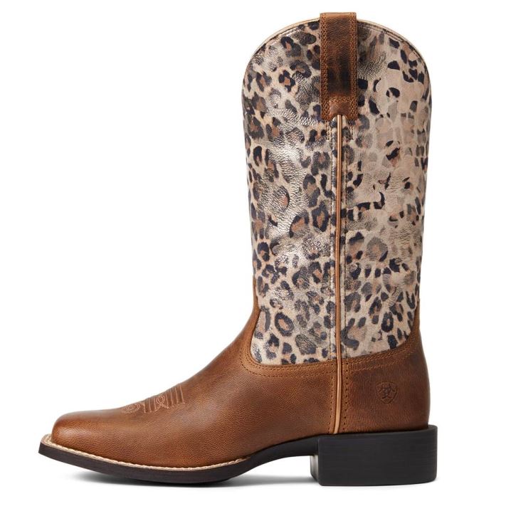 Ariat Round Up Weite Square Kappe Western Boot Braun | OdySbENq