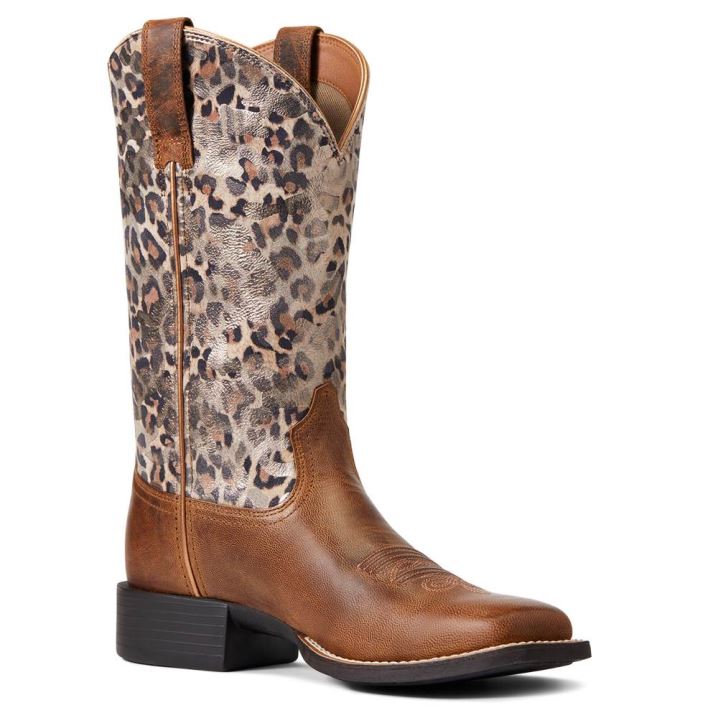 Ariat Round Up Weite Square Kappe Western Boot Braun | OdySbENq