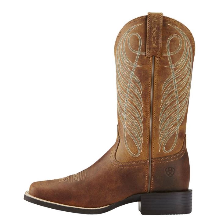 Ariat Round Up Weite Square Kappe Western Boot Braun | yfgShk29