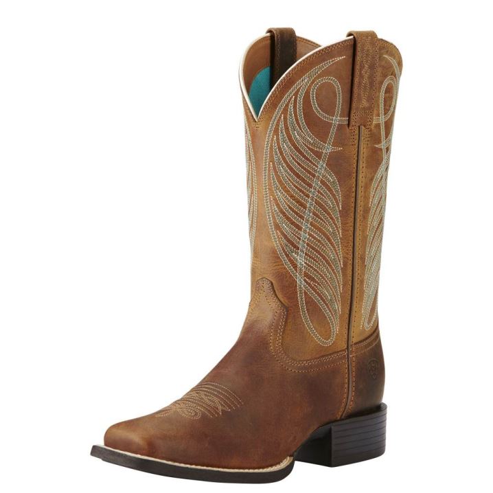 Ariat Round Up Weite Square Kappe Western Boot Braun | yfgShk29