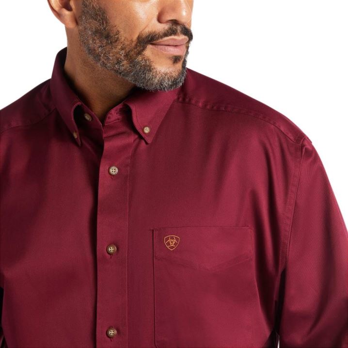 Ariat Solid Twill Klassische Fit Shirt Bordeaux | 6aqik8Yt