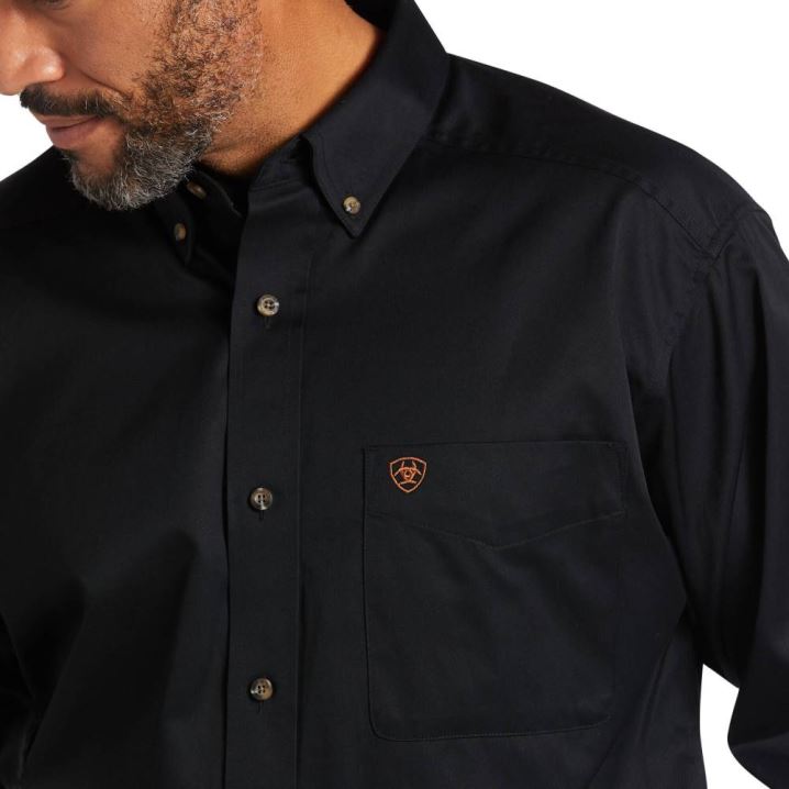 Ariat Solid Twill Klassische Fit Shirt Schwarz | 0HI3Xatb