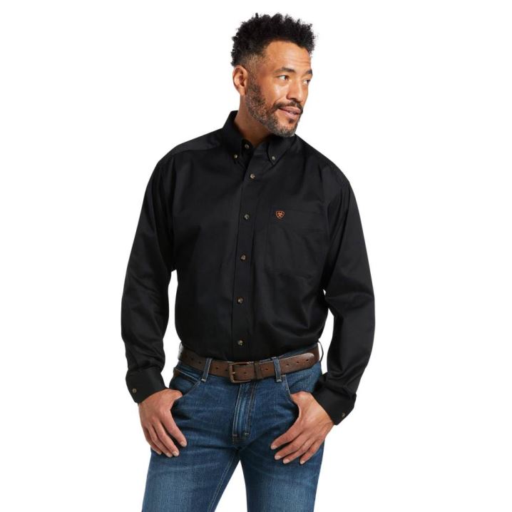 Ariat Solid Twill Klassische Fit Shirt Schwarz | 0HI3Xatb