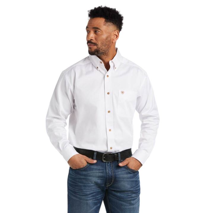 Ariat Solid Twill Klassische Fit Shirt Weiß | dq73ufZc