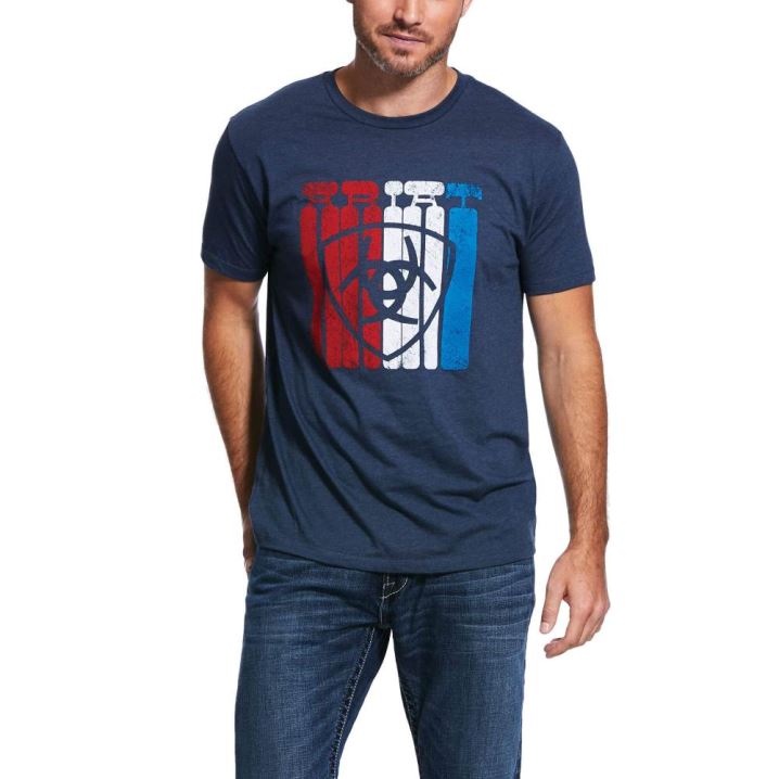 Ariat Standing Hohe T-Shirt Navy | FjY8VP6I