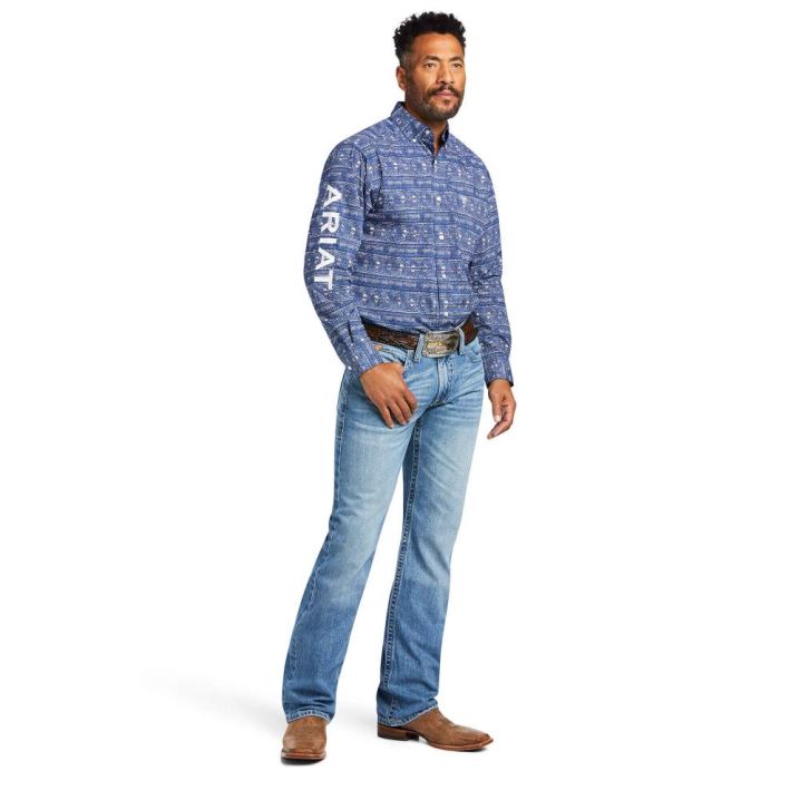 Ariat Team Justin Klassische Fit Shirt Blau | s0H0Qex1