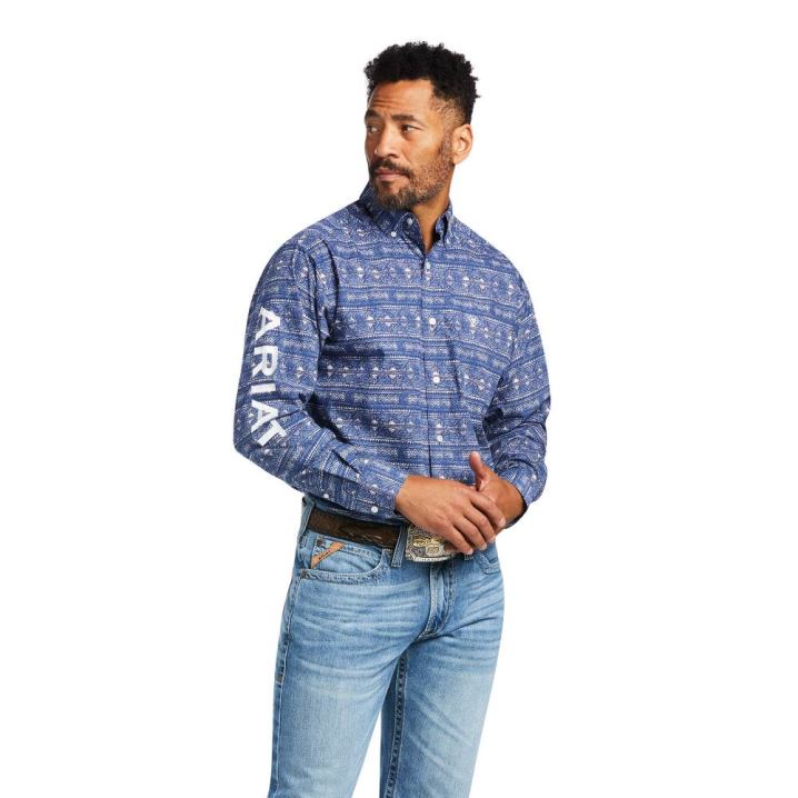 Ariat Team Justin Klassische Fit Shirt Blau | s0H0Qex1