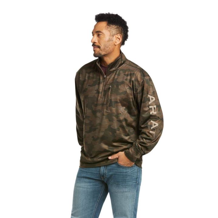 Ariat Team Logo 1/4 Zip Sweatshirt Braun Camouflage | GeGPSWPy