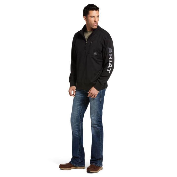 Ariat Team Logo 1/4 Zip Sweatshirt Schwarz | UoMCjO6c