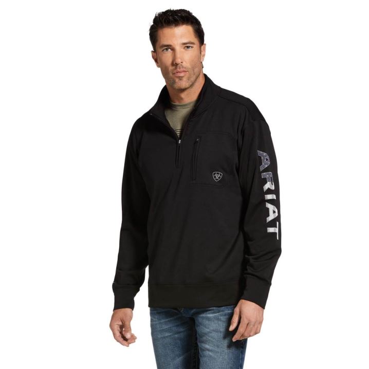 Ariat Team Logo 1/4 Zip Sweatshirt Schwarz | UoMCjO6c