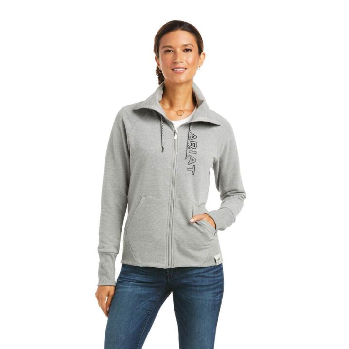 Ariat Team Logo Full Zip Sweatshirt Grau | SELWhahP