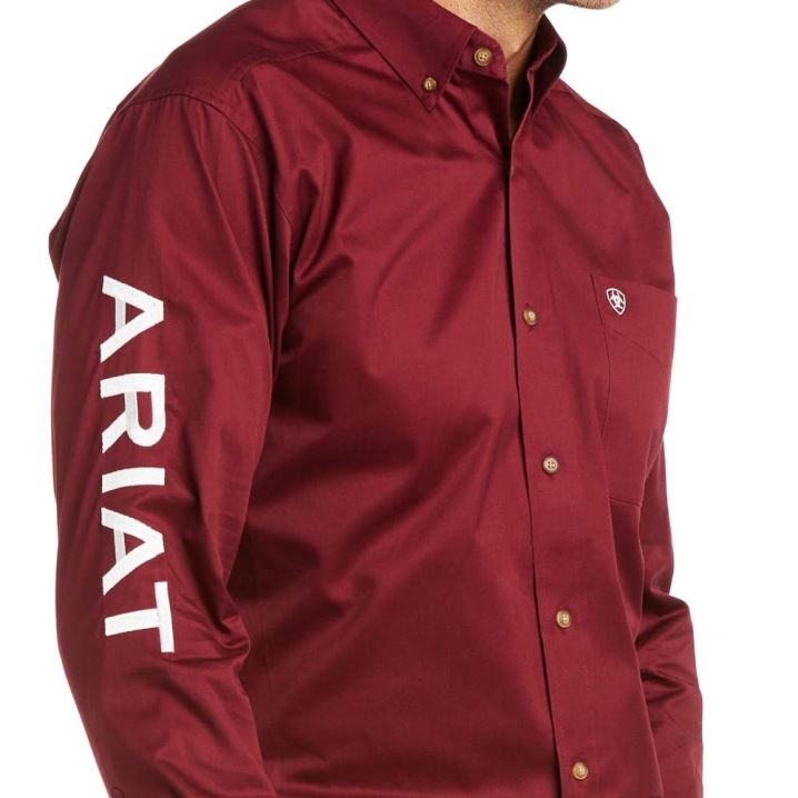 Ariat Team Logo Twill Fitted Shirt Bordeaux Weiß | zgTzMHZF