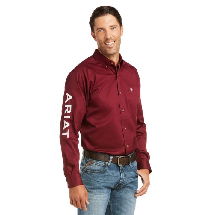 Ariat Team Logo Twill Fitted Shirt Bordeaux Weiß | zgTzMHZF