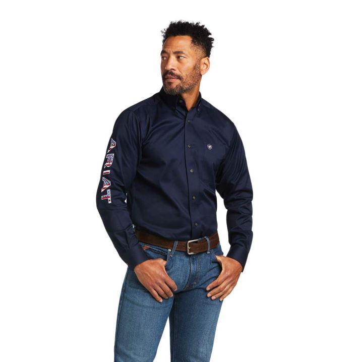 Ariat Team Logo Twill Fitted Shirt Navy | ms867GV9