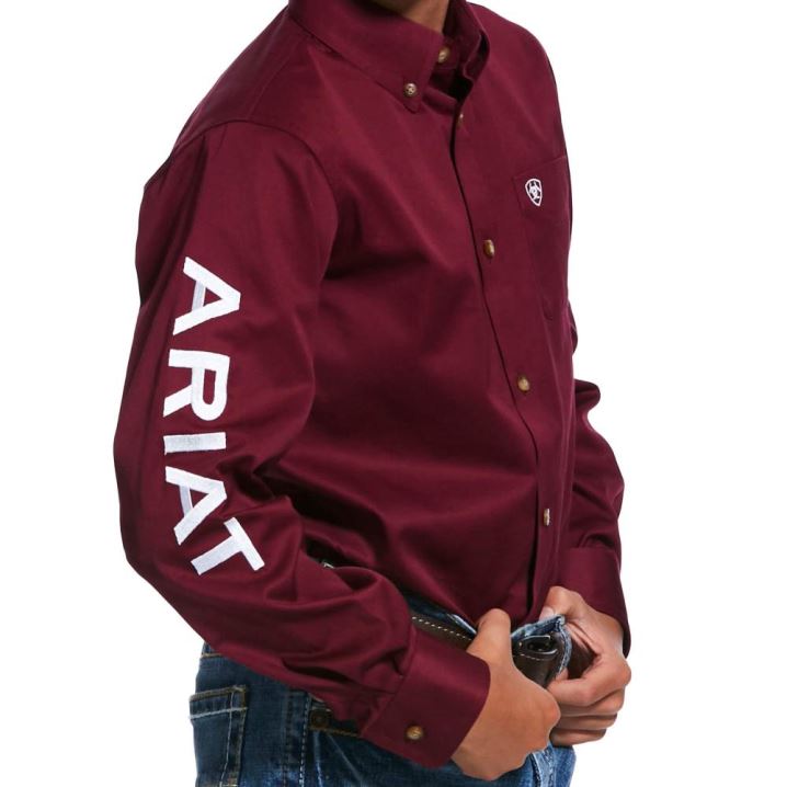 Ariat Team Logo Twill Klassische Fit Shirt Bordeaux Weiß | GOaZEzRG