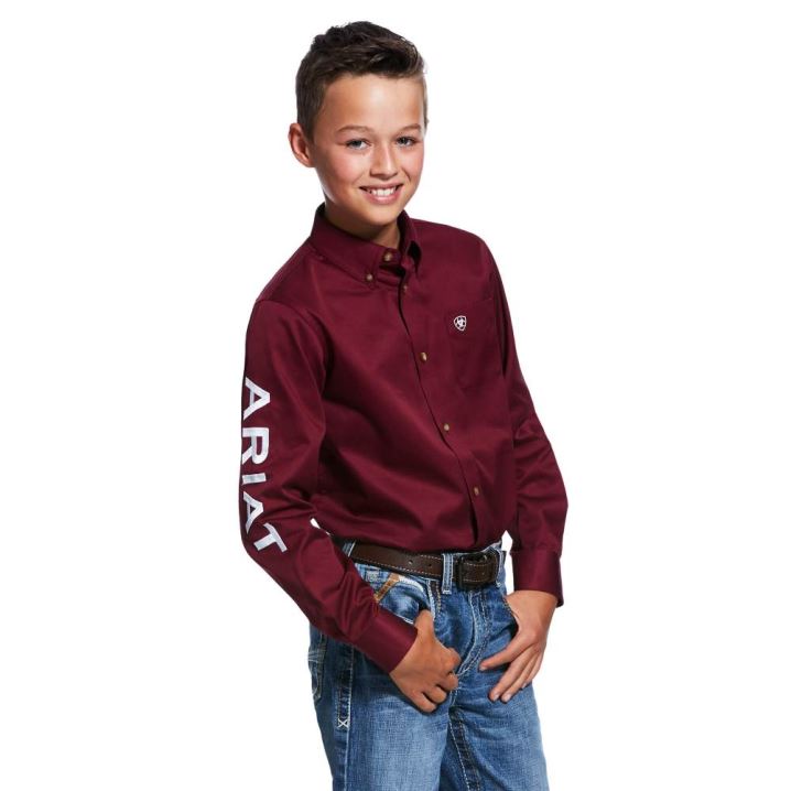 Ariat Team Logo Twill Klassische Fit Shirt Bordeaux Weiß | GOaZEzRG