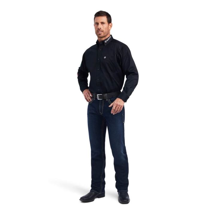 Ariat Team Logo Twill Klassische Fit Shirt Schwarz | IHCDlp2R