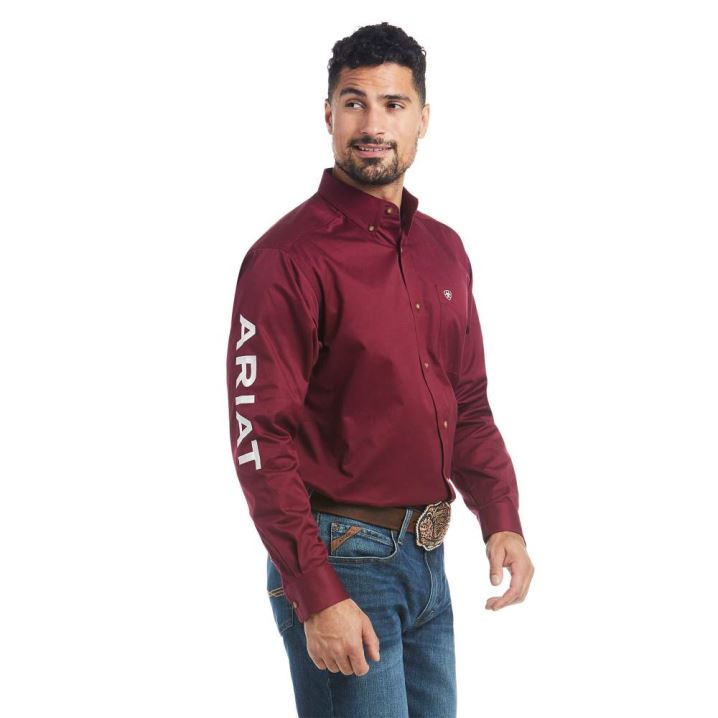 Ariat Team Logo Twill Klassische Fit Shirt Bordeaux | MTr0t46n