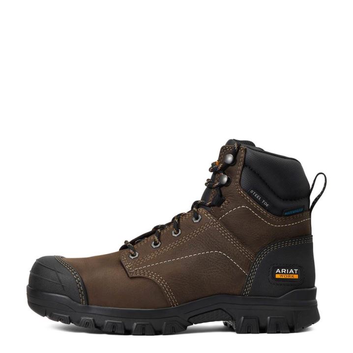 Ariat Treadfast 6" Wasserdichte Steel Kappe Arbeits Boot Dunkelbraun | IGAmqmiO