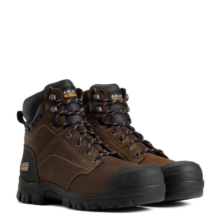 Ariat Treadfast 6" Wasserdichte Steel Kappe Arbeits Boot Dunkelbraun | IGAmqmiO