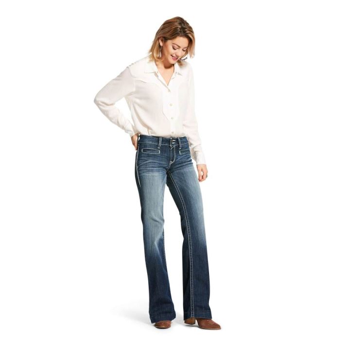 Ariat Trouser Mid Rise Stretch Entwined Weite Leg Jean Marine | s5R5h0Lx