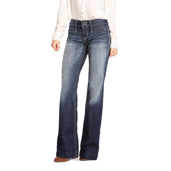 Ariat Trouser Mid Rise Stretch Entwined Weite Leg Jean Marine | s5R5h0Lx