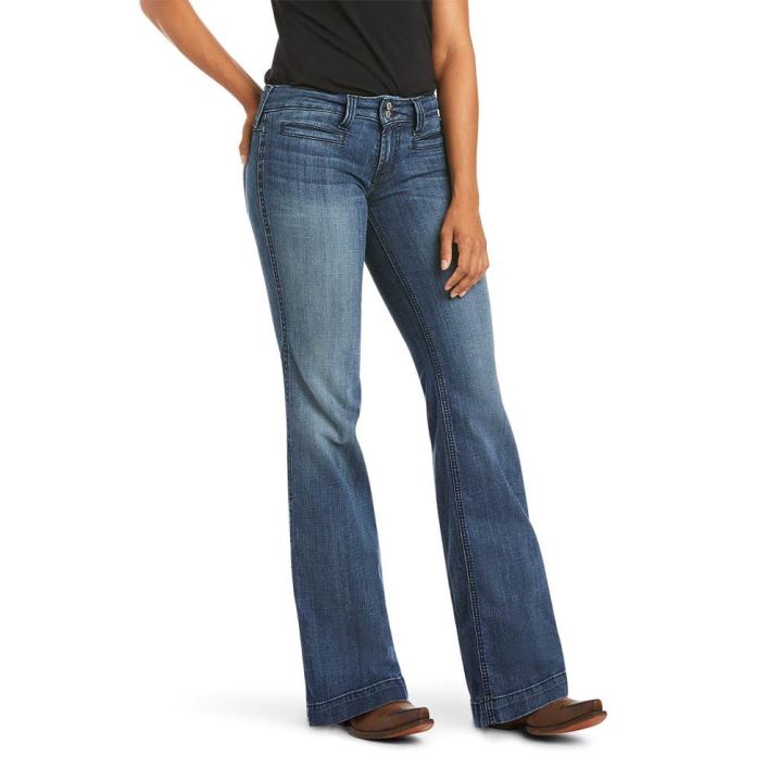 Ariat Trouser Mid Rise Stretch Outseam Ella Weite Leg Jean Blau | YY2VAocU