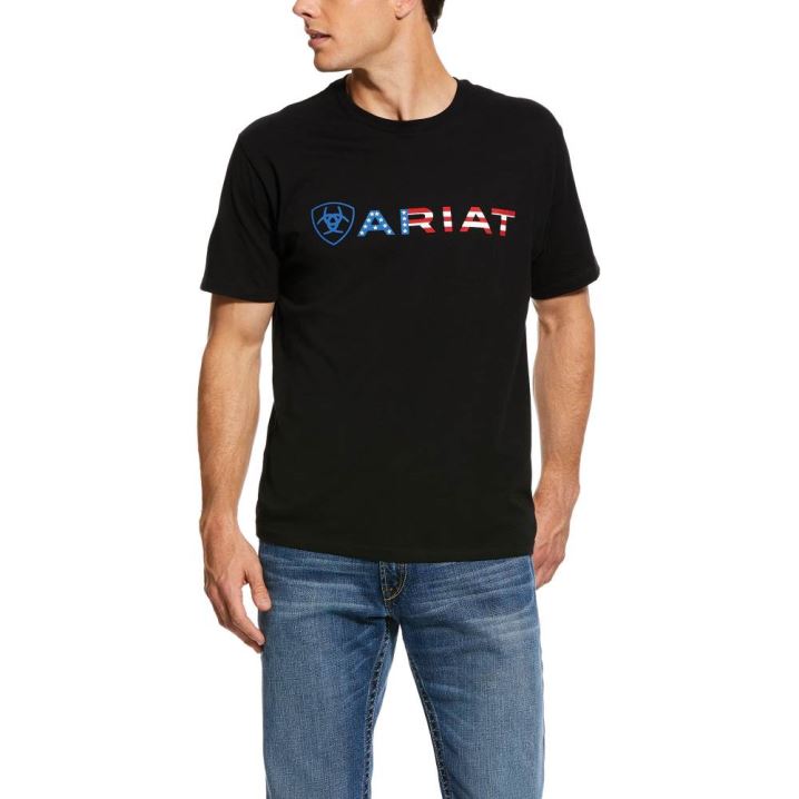 Ariat USA Wordmark T-Shirt Schwarz | ZO5ohTBr