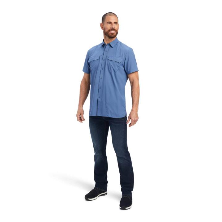 Ariat VentTEK Outbound Fitted Shirt Blau | ax3n2FfD