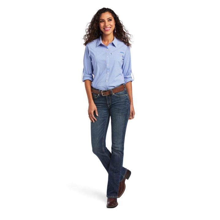 Ariat VentTEK Stretch Shirt Weiß Blau | MmxAwB9S