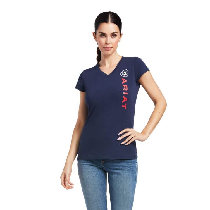 Ariat Vertical Logo T-Shirt Navy | nfz58KYG