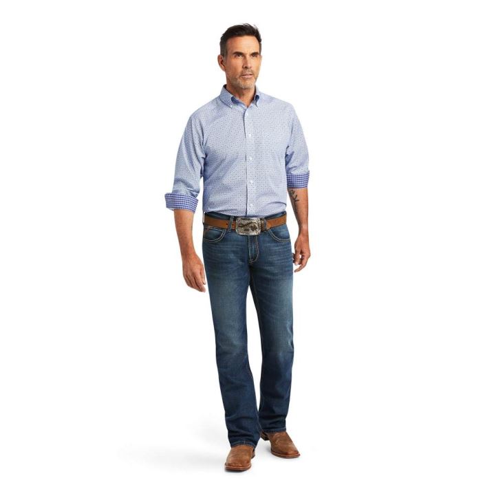 Ariat Wrinkle Free Caysen Klassische Fit Shirt Blau | b9jvE08N